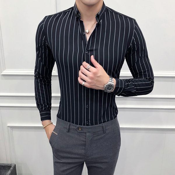 

2020 spring and autumn korean british stripe slim fit business leisure long sleeve shirt 224-z19-p60, White;black