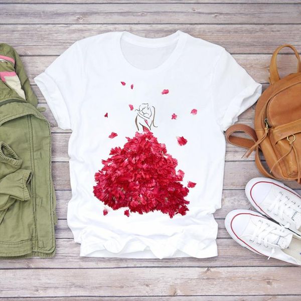 

womens t shirts 90s printing floral love valentine ladiesflower lady floral women print ladies t graphic female tee shirt, White