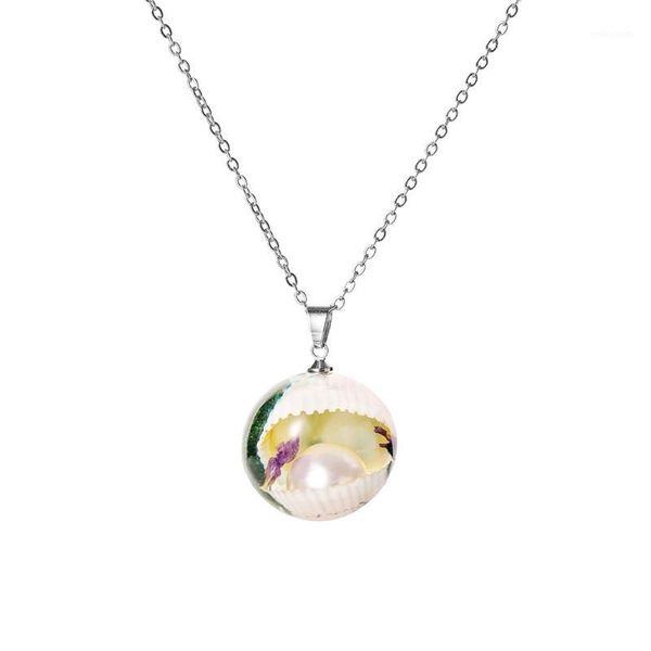 

transparent resin imitation shell pearl ball pendant necklace silver color long o-chain necklace for women girls jewelry gifts1