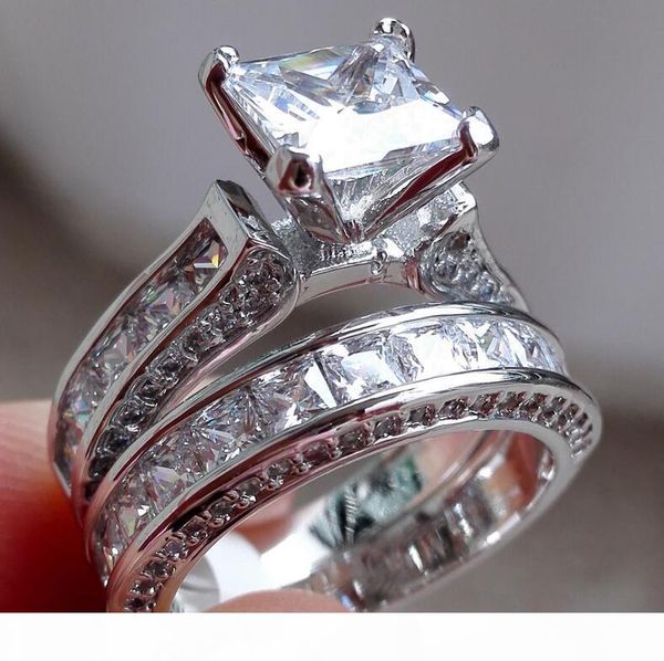 

wholesale fashion 925 sterling silver jewelry set square z cz simulated diamond gemstone rings sets wedding band ring finger for women, Slivery;golden