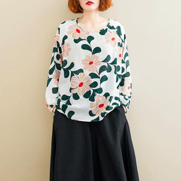 

women's blouses & shirts printed blouse 2021 zanzea kaftan casual long sleeve female spring blusas floral tunic chemise plus size, White