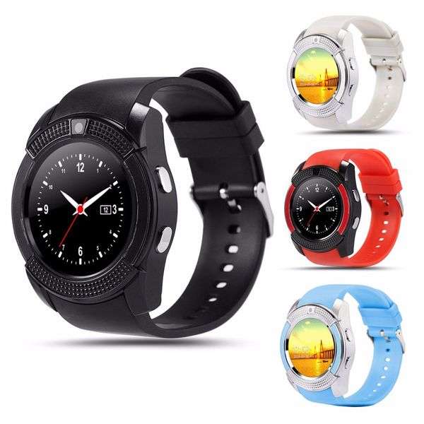 

fashion sport men smart watch v8 sim card android camera rounded answer call dial call smartwatch heart rate fitness tracker
