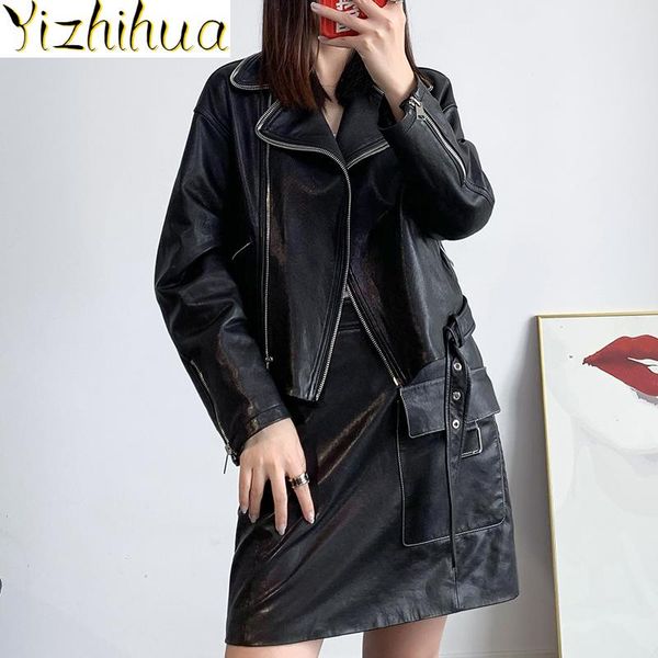

women's leather & faux coat, motorcycle sheepskin short clothes, spring and autumn, 200%, pph2522, Black