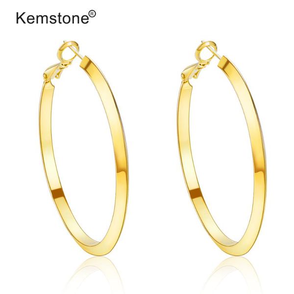 

kemstone copper gold silver plated big circle exaggerated hoop earrings jewelry gift for women, Golden;silver