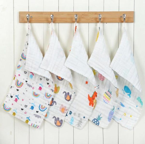 

baby cotton gauze face towel cartoon soft infant long square towels hanging washcloths feeding bibs 6 layers 11 designs dha1634
