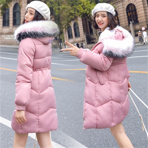 

2021 new pink female winter coat m-3xl plus size skin with hood down cotton coats new korean fine long sleeve parkas hj071 ytwn, Black