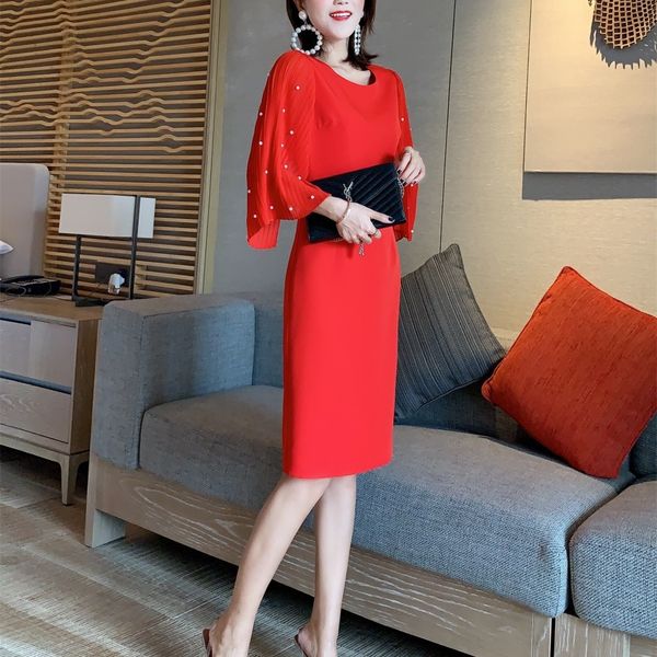 

91fav new 2020 recommended for early autumn products high industry pleated sleeve pin beads heavy 2020 short dress sleeve dress end new wome, Black;gray