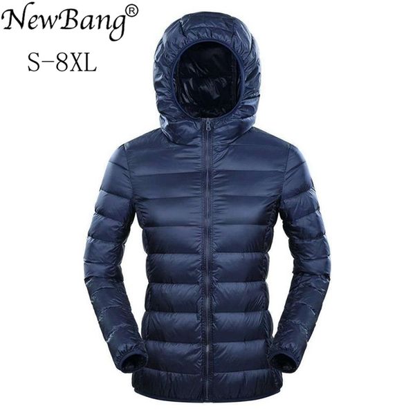 

newbang brand 7xl 8xl down jacket women hooded ultra light down jacket women plus feather winter thin warm windbreaker coats 201209, Black