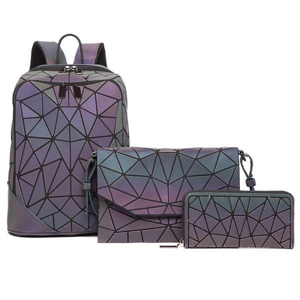 

geometric luminous backpack set female shoulder clutch bags female backpacks for teenage girls bagpack