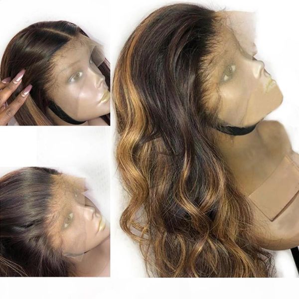 

maylaysia remy wavy highlight blonde lace front human hair wigs 360 frontal pre plucked silk full lace headband u part wigs, Black;brown