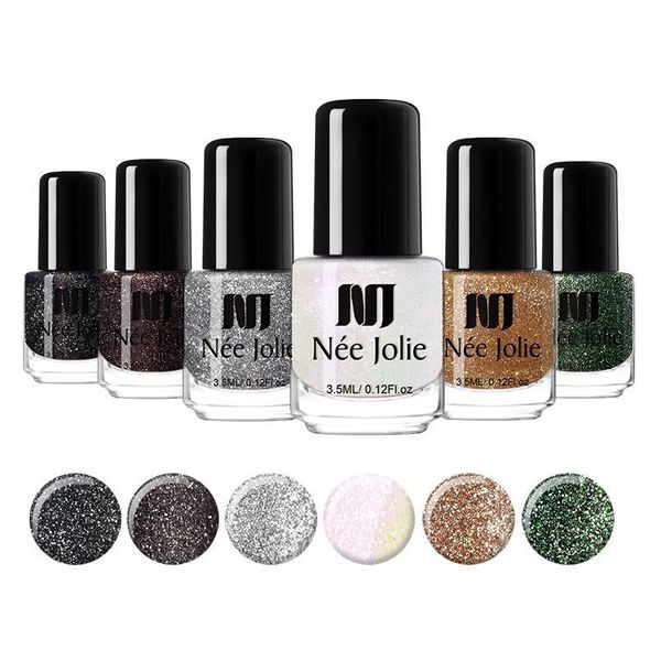 

nee jolie shiny glittering nail polish laser efect sparkly sequins nail art varnish diy nail art dec jllird, Silver;gold