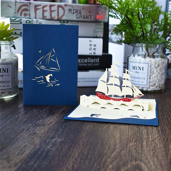 

10 pack парусник модель pop up карты рождения с конвертов наклейки laser cut приглашения поздравительные открытки выпускные подарки card sqc