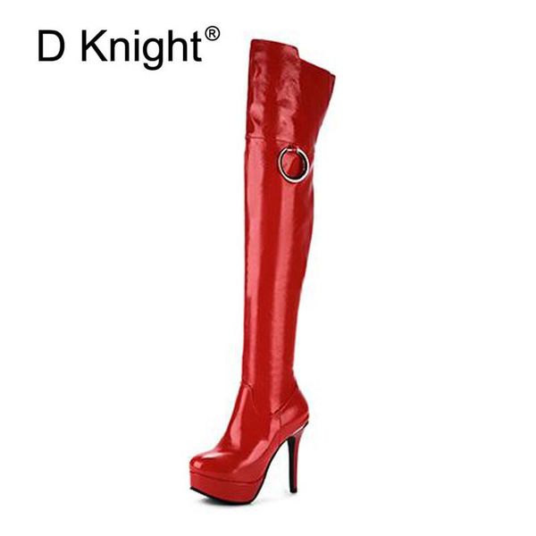 

big size 33-48 lady over the knee boots red black high heels knight boots patent leather women nightclub pole dancing