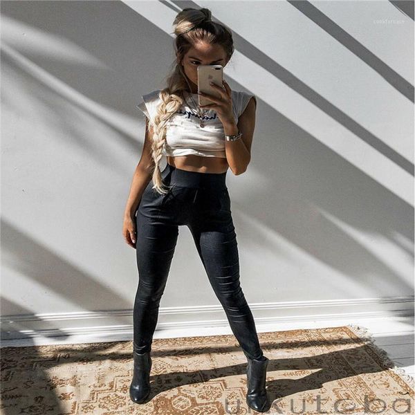 

1pc black women faux leather pants new fashion women lady high waist stretch skinny pencil pants ladies slim trousers, Black;white