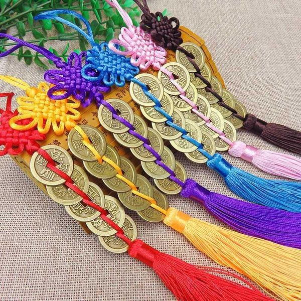 

home decoration five emperor money lucky charm ancient coin red chinese knot collection gift copper coin keychain good luck1