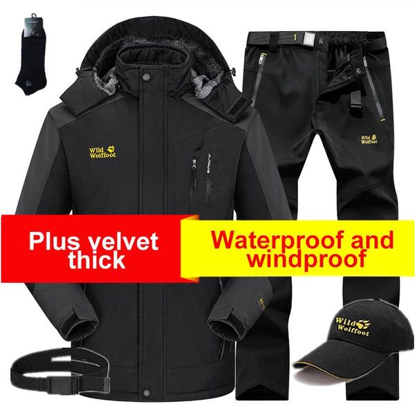 

outdoor jackets&hoodies men's hiking jacket and pants ski suit winter camping waterproof windproof thermal fleece liner mountaineering, Blue;black
