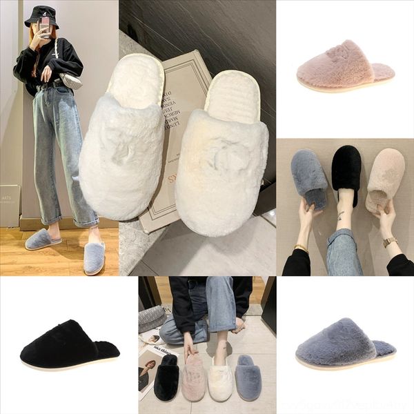 

f64lj warm and winter cotton slippers female plush cute autumn home men's indoor couple plush slipper minion household non-slip, Black