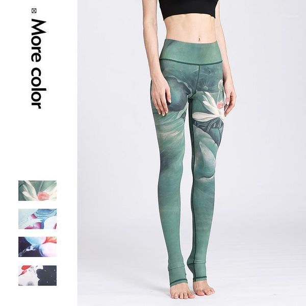 

yoga outfits cloud hide pants women high waist trainer sports leggings long tights floral push up running trouser workout tummy control1, White;red