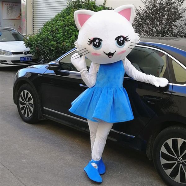 Maskot KostümlerKustomized Kedi Maskot Kostüm Kitty Yetişkin Yürüyüş Konfeksiyon Performans Headgear Sahne Cadılar Bayramı Noel Doğum Günü Partisi Parade Su