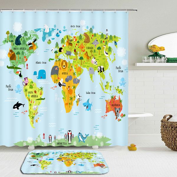 

2pcs / set мультфильм животных прекрасный детский душ занавес набор mat ванной водонепроницаемая ванна занавес с прямоугольник покрытием нап
