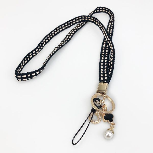 

ethnic braided neck rope for iphone12 with bling metal pearl keychain lanyard id cards badge holder cell phone strap accessories h jllcni