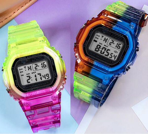 

2021 wholesale selling new smael trendy waterproof fashion girls watch boy watch student multicolor plastic sport ditigal watches a01a5, Slivery;brown