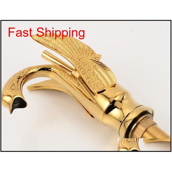 

wholesale- gold finish swan shape brass basin sink faucet bathroom single hole centers qylnmc bdesports