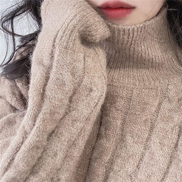 

fur-blend mohair sweater autumn and winter loose casual turtleneck long sleeve knit pullver toos female ns17561, White;black