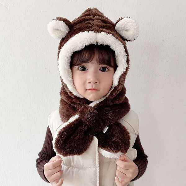 

baby hat autumn winter boy girl super cute warm ear cap scarf, Red;brown