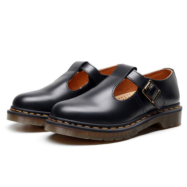 

women's mary jane shoes martin toe upper layer shoe leather azvk, Black