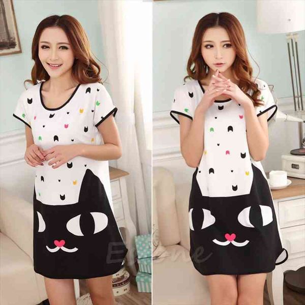 

fashion women cute cartoon polka dot sleepwear short sleeve sleepshirt sleepdress 10 styles, Black;red