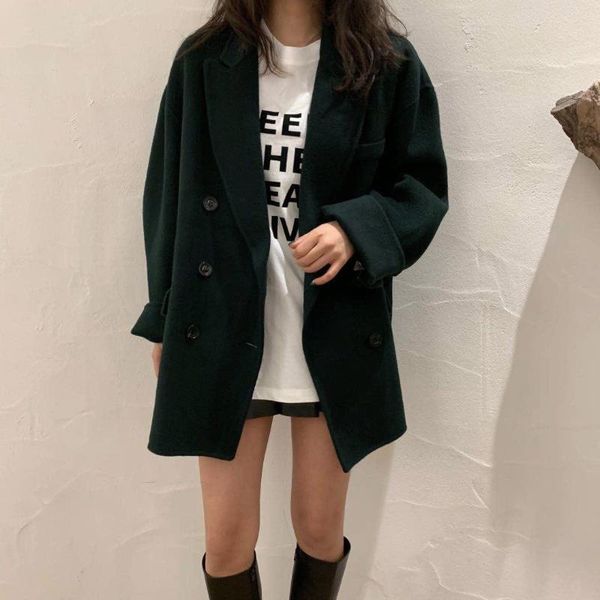 

women's wool & blends of home silhouette double-sided cashmere overcoat 20 autumn and winter tweed, Black