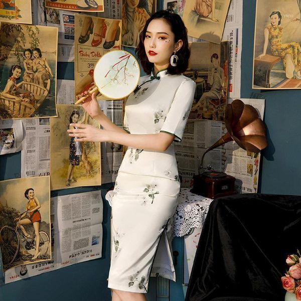 

2020 new chinese qipao classic women satin cheongsam oriental bride wedding dresses evening party gown1, Red