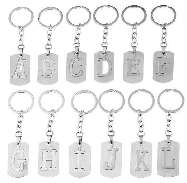 

10.5cm*2.3cm 26 english letters a-z alphabet keychains fashion lover key ring chain holder couples alloy stainless steel keychain, Silver