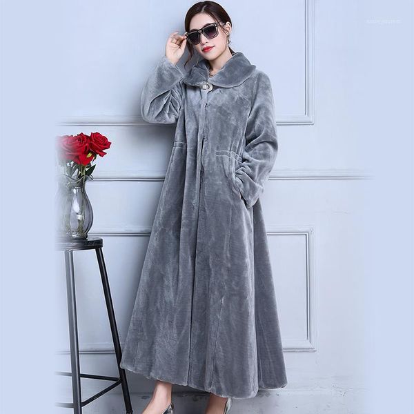 

women's fur & faux 2021 winter long coat female over-the-knee long-sleeved sheared sheep coats1, Black