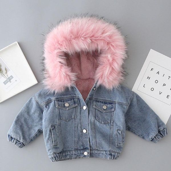 

winter baby girl denim jacket plush denim jacket plus fur warm toddler girl outerwear 1 5 years kids infant girl parka wmtrmo rimmer, Blue