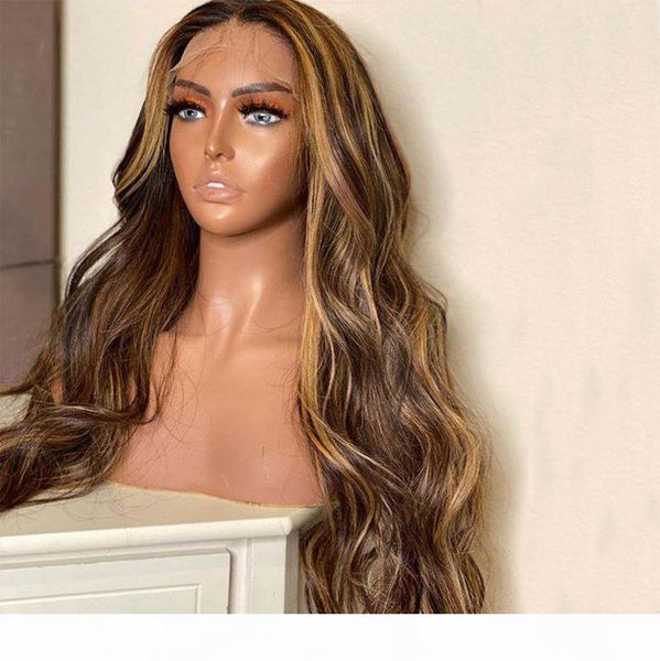 

body wave ombre 4 27 highlights 13x6 lace front human hair wigs 150% density wigs for women, Black;brown
