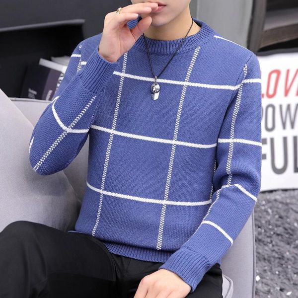 

t-shirt men's sweater warm autumn and winter korean striped crew neck trendy wear jumper a, White;black