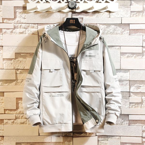 

2021 new janpan style bigger pocket white black spring autumn jacket men's streetwear clothes plus asian oversize m-5xl 054p, Black;brown