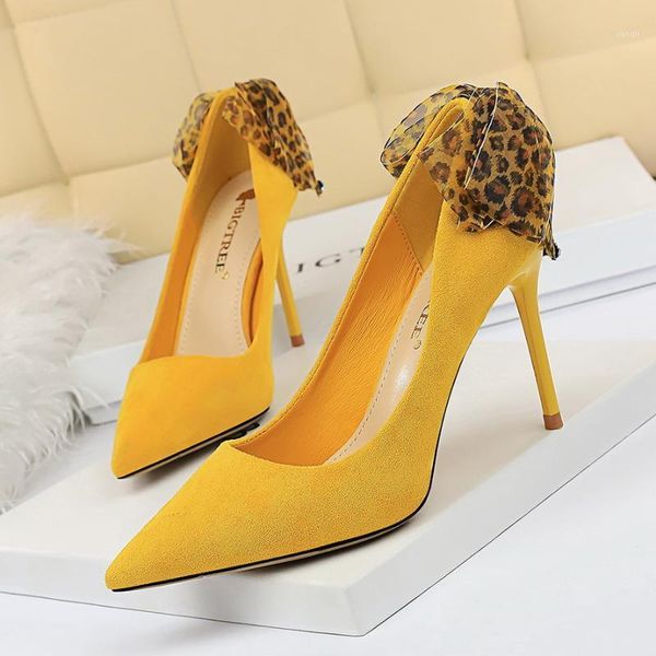 

dress shoes bigtree women high heels 2021 leopard print butterfly knot female pumps pointed toe shoe red wedding party thin heels1, Black