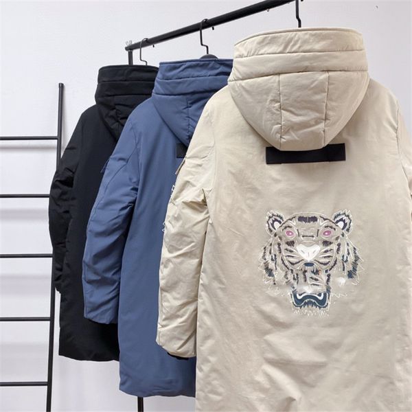 

winter mid-length down jacket sports novelty men and women couples down jacket warm fashion parkas big pockets hooded tiger print size m-2xl, Black