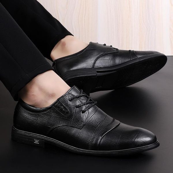 

dress shoes men's genuine leather formal lace up oxfords fashion retro elegant work footwear men dress1, Black