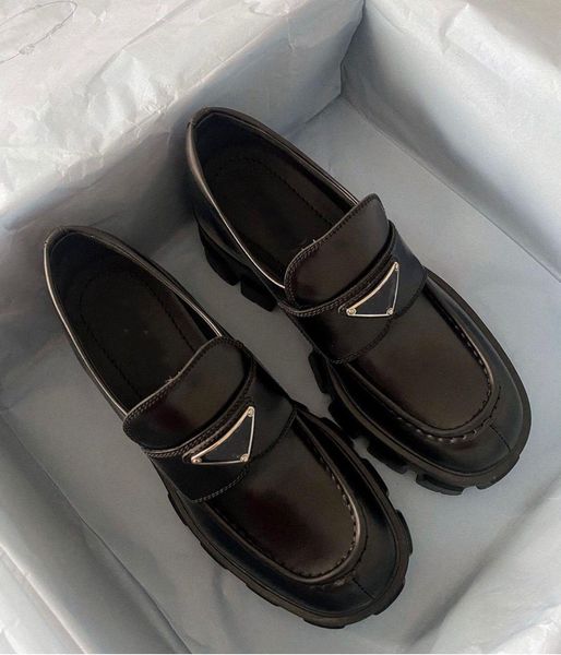 

[original box]designer monolith women's loafers shoes chunky sole platform sneakers white black triangle logo brushed leather pointed 1