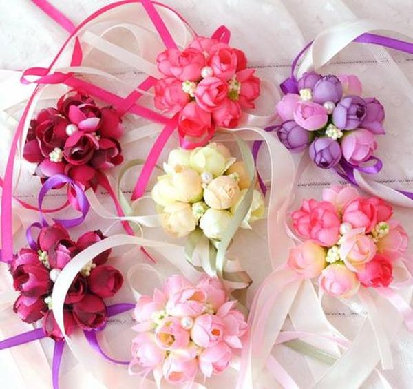 

подружка невесты декоративная наручные полосы наручные ленты корсаж лента букет заплывшими шелковый занавес цветок невесты браслет рукой роз