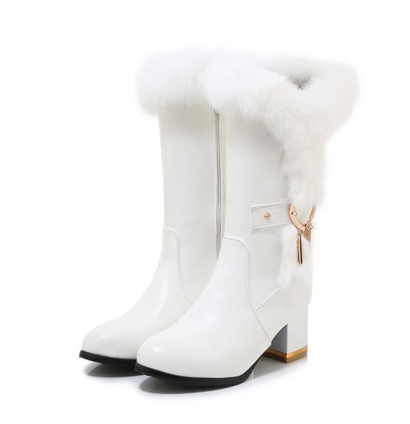 

size 33 to 42 to 46 adorable bridal wedding boots chunky heels white fur boots designer bootie winter boots, Black