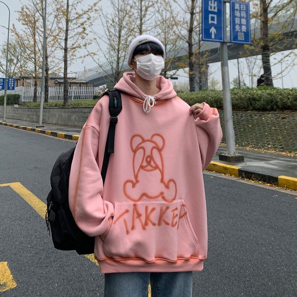 

2021 spring new hooded cartoon printed loose fitting sweater-p68 price limit 88, Black
