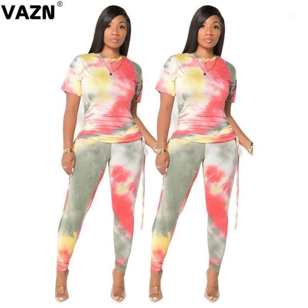 

vazn 2020 soft elastic sweet casual young energy short sleeve long pants skinny tracksuits women 2 piece set1, Gray