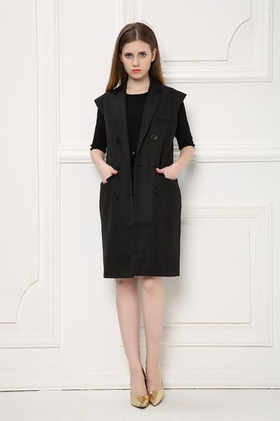 

2020 all-match spring/summer double breasted long design women vest, and chic sleeveless jacket1, Black;white