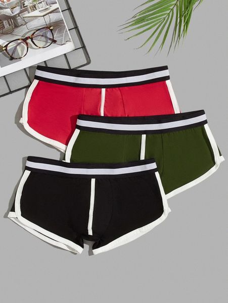

men 3pcs contrast binding boxer brief l0ou#, Black;brown