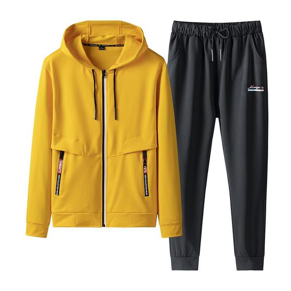 

men's casual sweatshirt pullover men's sportswear hoodie two piece suit + pants sportswear autumn winter suit 5xl-8xl, Gray